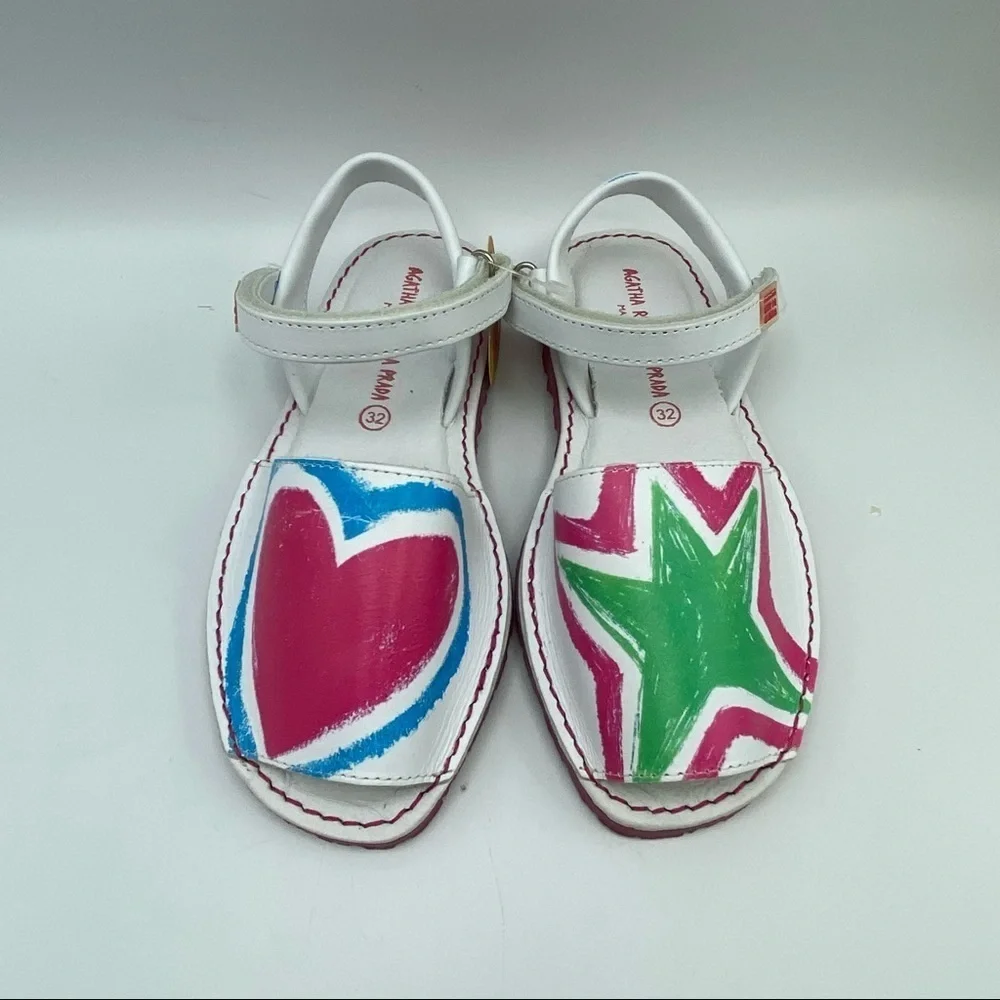 Agatha Ruiz De La Prada White Kids Sandals with Pink, Green & Blue Accents
